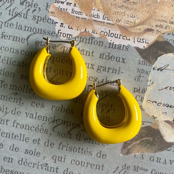 Gold Plated Yellow Chunky Hoop Earrings - Picture 1 of 5